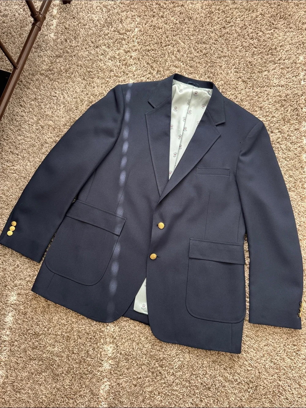 Classic Navy Men's Tailored Two-Button Blazer with Gold Buttons